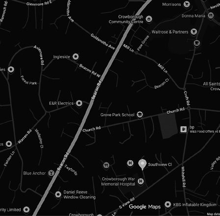 Local map showing Southview Close near Crowborough War Memorial Hospital