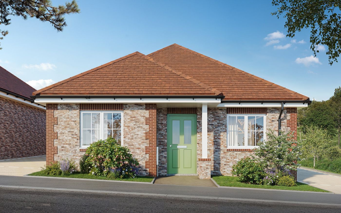 Detached bungalow with green front door