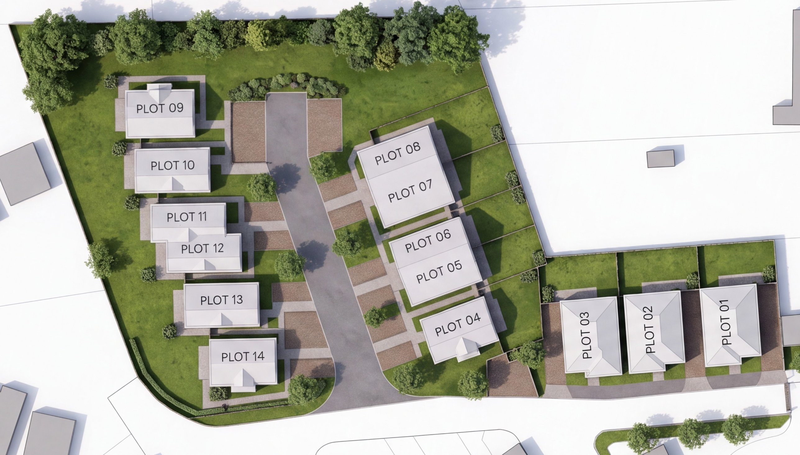Illustrative site plan of Tower Mill Place showing plots 1 to 14 around a private cul-de-sac